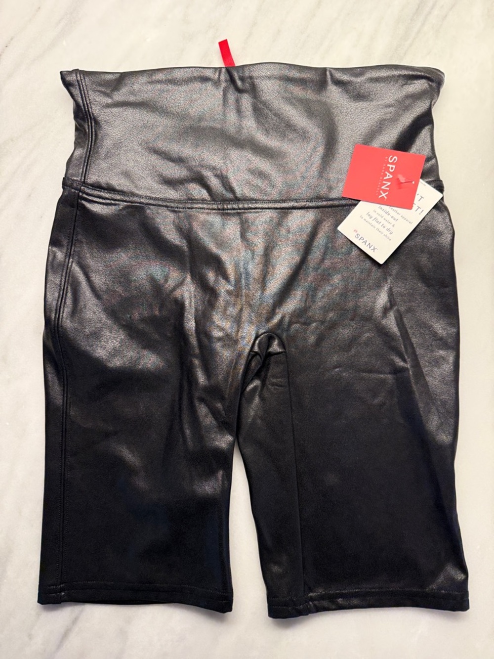 SPANX Black Faux Leather High-Waist Bike Shorts